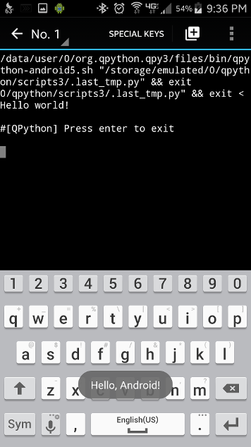 QPython3 Hello World Execution